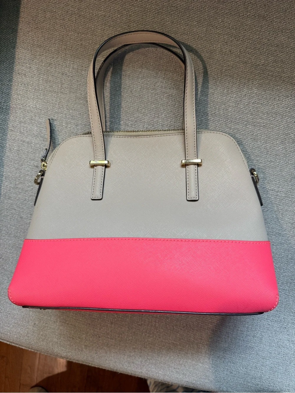 Kate Spade Beige & Hot Pink Dome Satchel w Wallet, shoulder strap and dust bag
